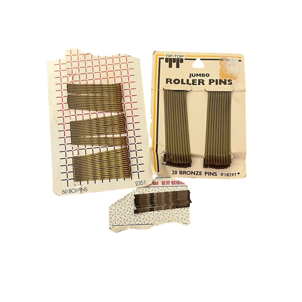 VTG Mixed Lot Tip Top Jumbo Roller Pins Bobby Pins On Card  Total 74 pins